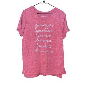 State Of Mine Womens Red Graphic T-Shirt Fireworks Sparklers Picnics Ice Cream B